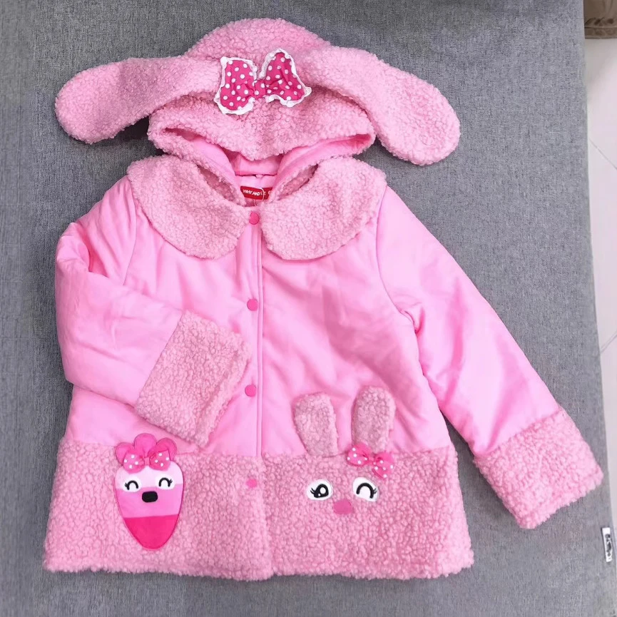 高定童装二分之一兔子耳朵女童宝宝加厚棉衣外套幼儿宝宝可爱衣服