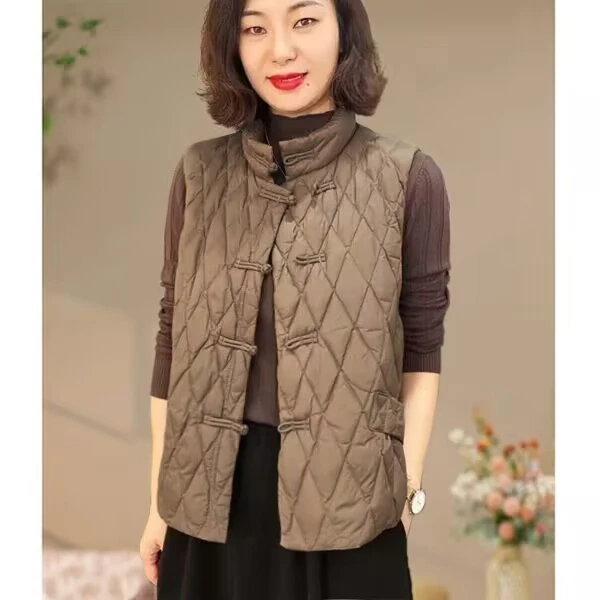 手工盘扣宽松立领白鸭绒羽绒马夹外套女保暖显瘦洋气