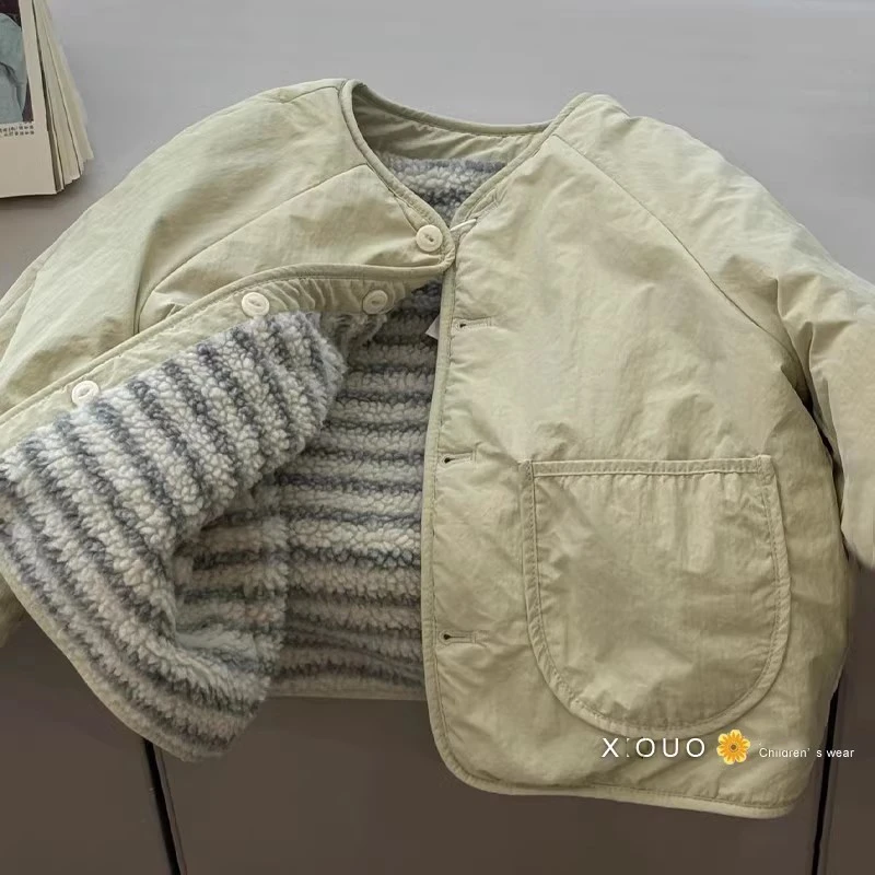 儿童外套春秋冬季加厚男女童洋气毛毛衣宝宝双面穿加绒加厚上衣潮