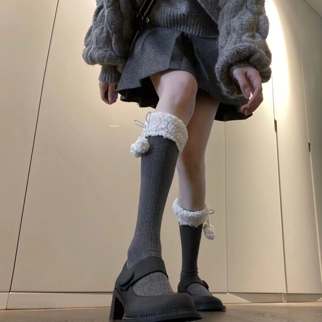 ishui 羔羔球球 过膝中筒小腿袜 黑白灰 百搭ins超好穿风格个性