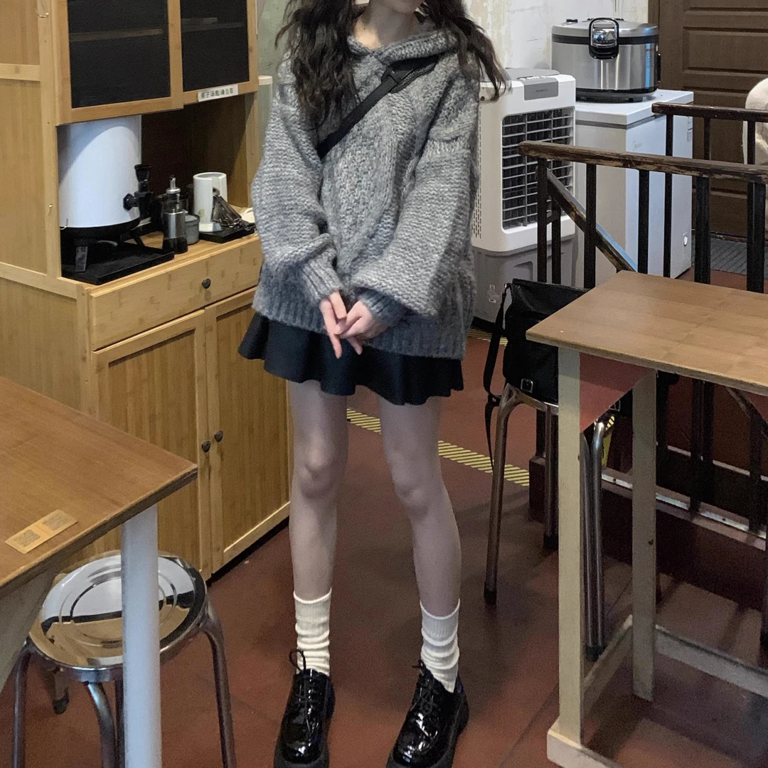 ishui-百搭天才-高腰显瘦秋冬百褶小皮裙收腰气质黑色