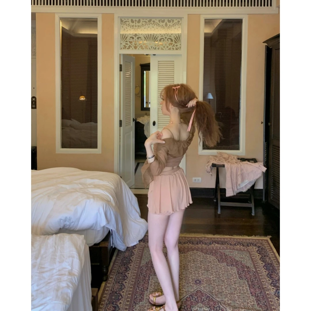 ishui-jue佳搭配坎肩短款长袖雪纺夏季褶皱气质纯欲防晒衫