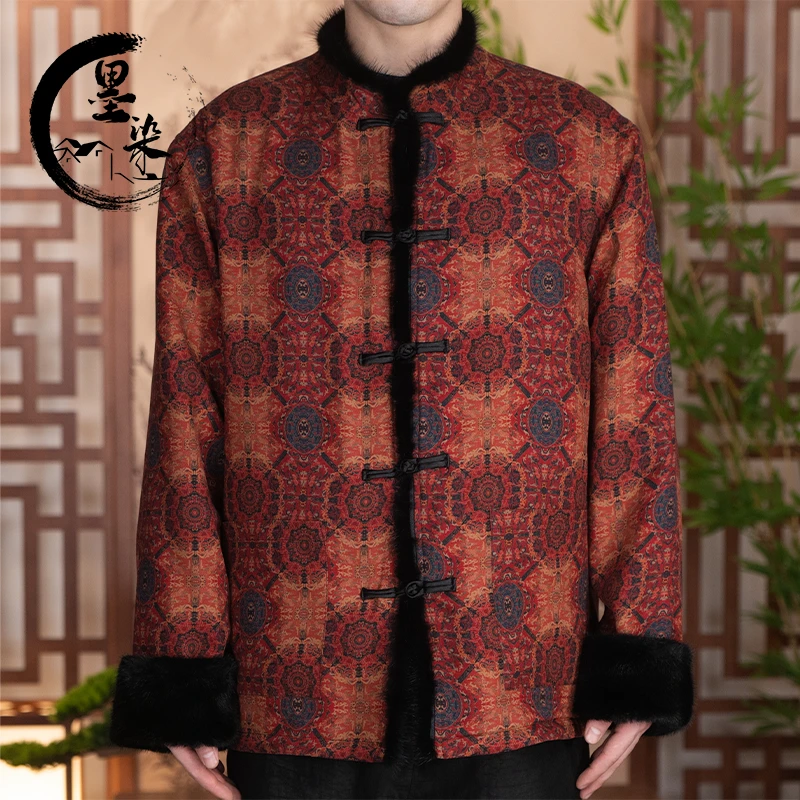 [鸿运当头过年衣]新中式香云纱八达晕双面穿水貂毛呢唐装JF1205TZ