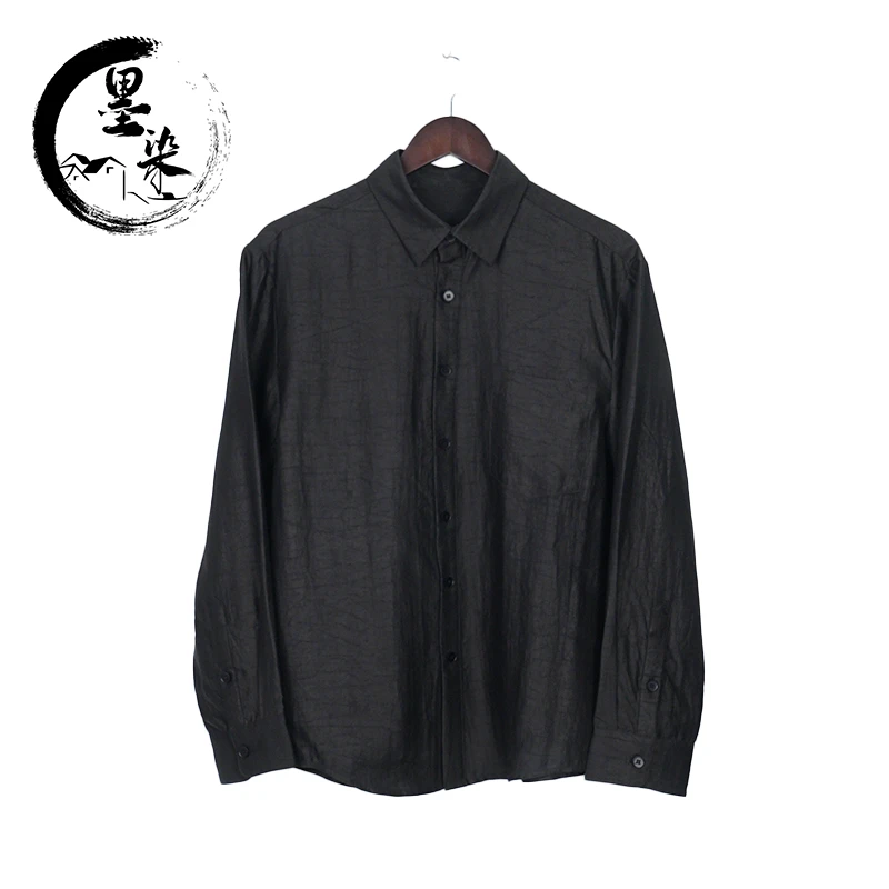 [墨染香云纱]秋季龟裂纹翻领商务休闲大码衬衫长袖外套HG0818CX