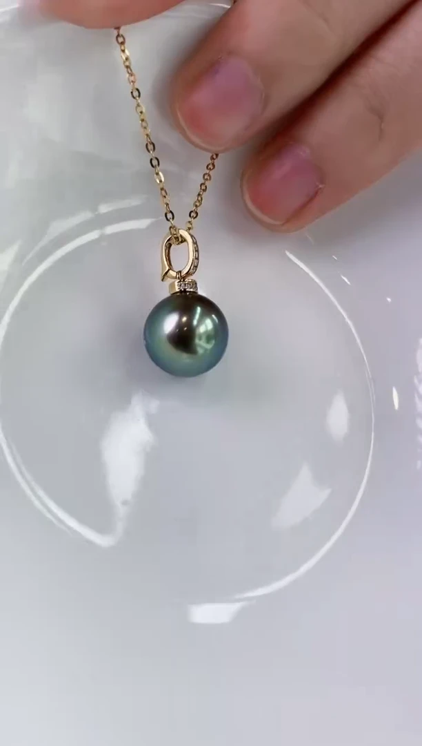 【闪购商品】海水珍珠吊坠(赠链)18K金镶嵌11-12大溪地黑珍珠吊坠