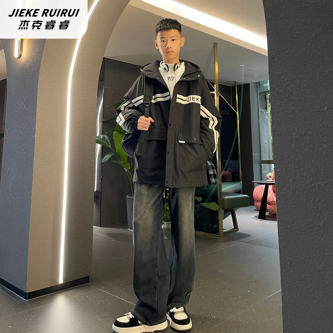 【现货-睿妈】潮牌冬季新款洋气字母大口袋连帽夹棉外套宽松外套