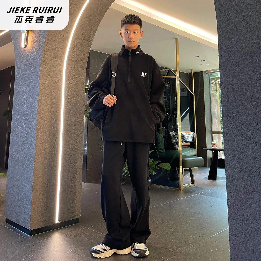 【现货-睿妈】冬立领奥粒绒衫大童休闲宽松保暖青少年卫衣杰克睿睿