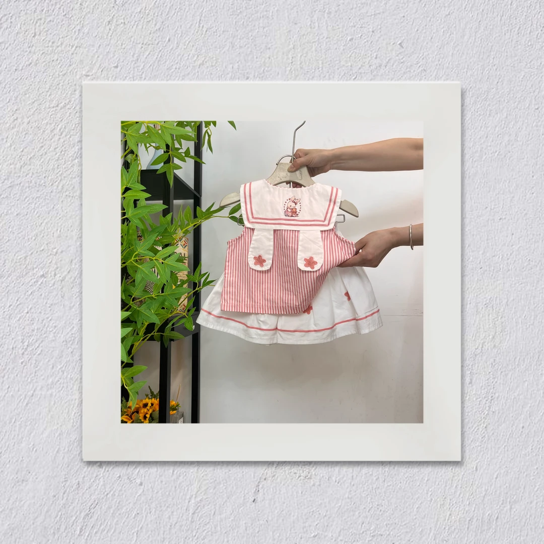 J53“软萌学妹”女童L·H·NIAO2025新款夏季洋气条纹小兔子可爱衣服