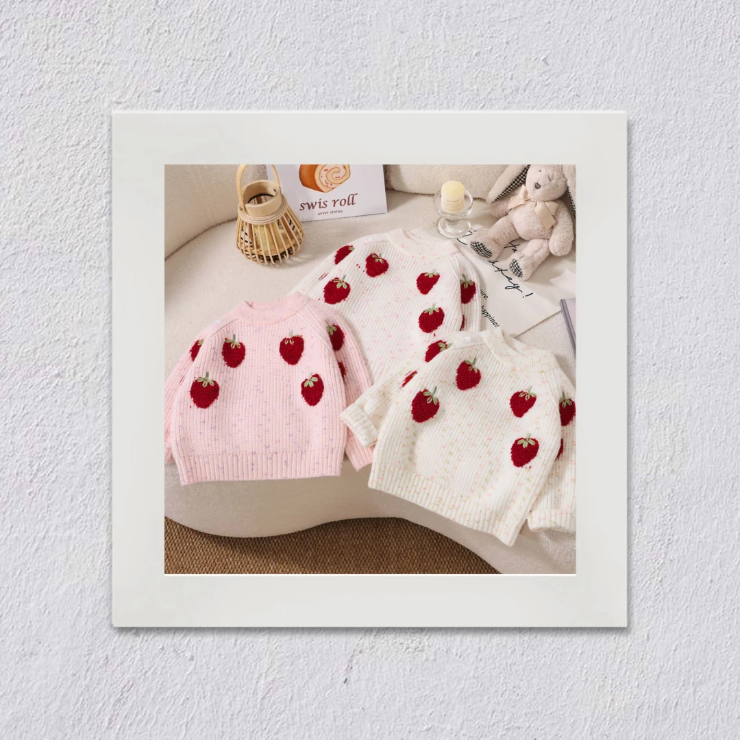 D39"草莓奶糖"女童时尚秋冬款女宝可爱气质针织上衣