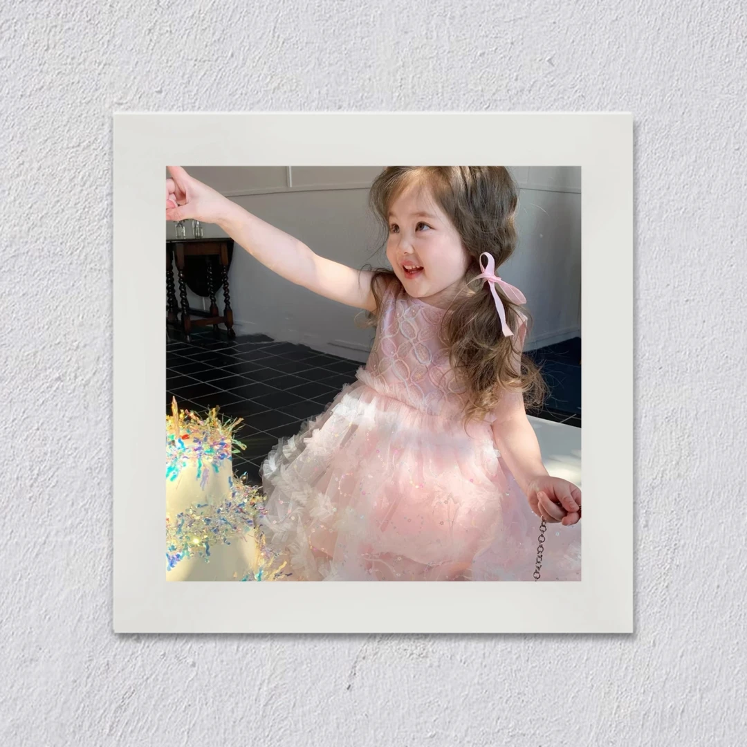 J41女童L·H·NIAO2025新款粉色蛋糕裙夏季公主裙女宝宝拼接蓬蓬裙