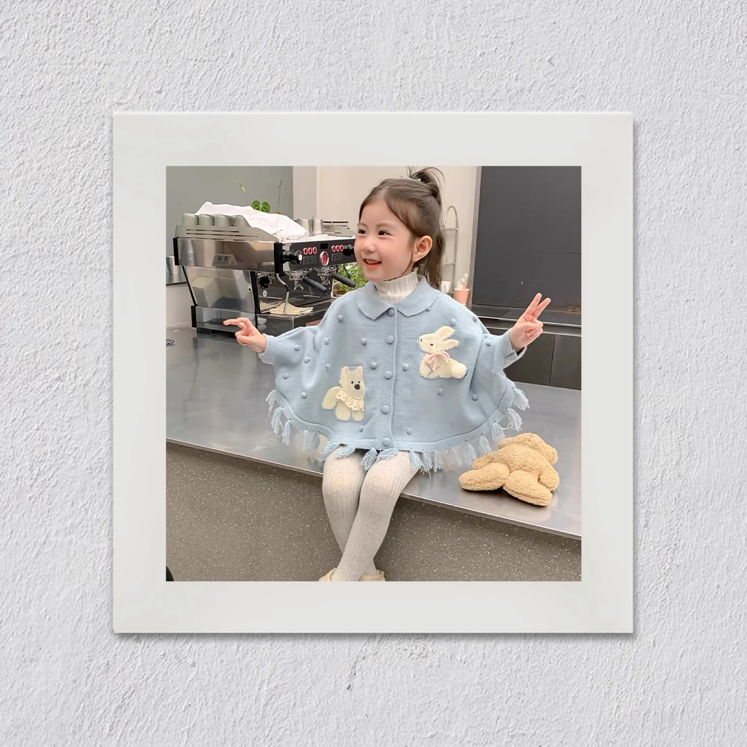 D319/D320女童L·H·NIAO2025秋冬新款斗篷可爱小狗披风开衫毛衣