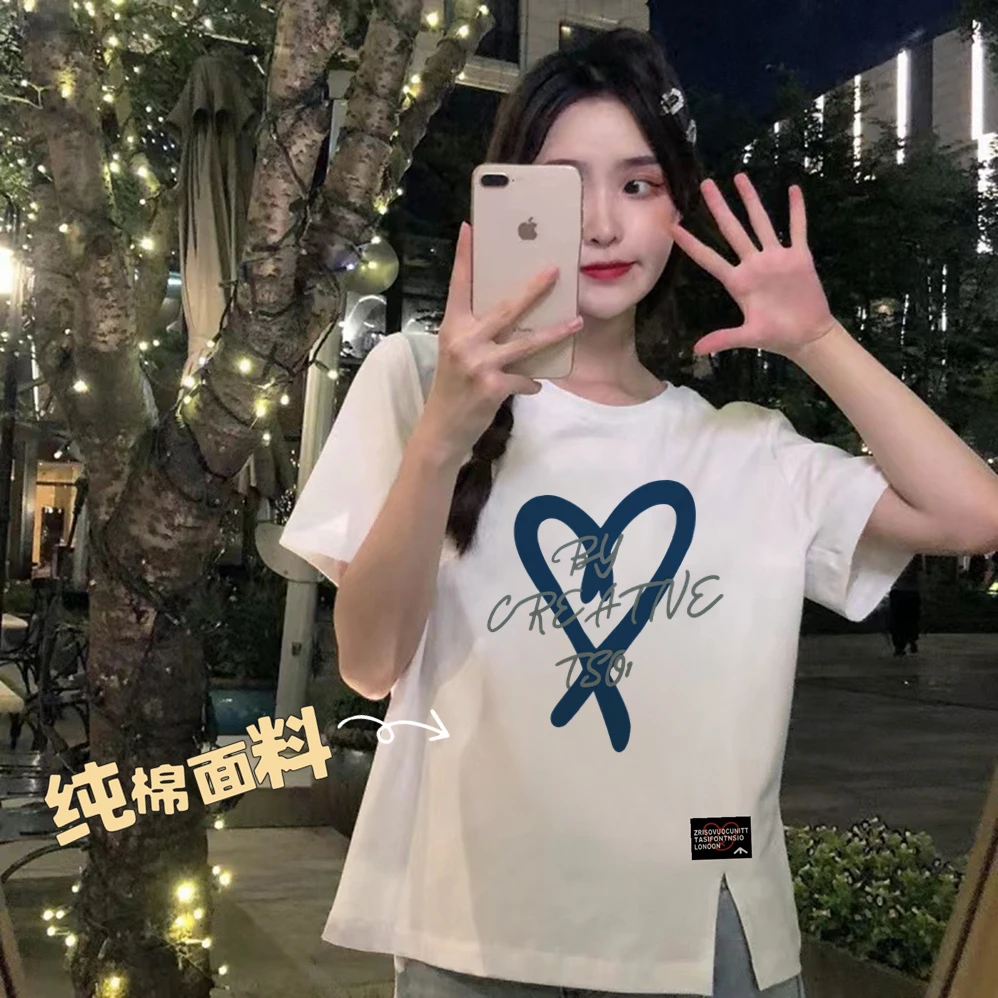 纯棉白色T恤短袖女夏季新款bm风辣妹小众韩版不规则短款上衣潮ins