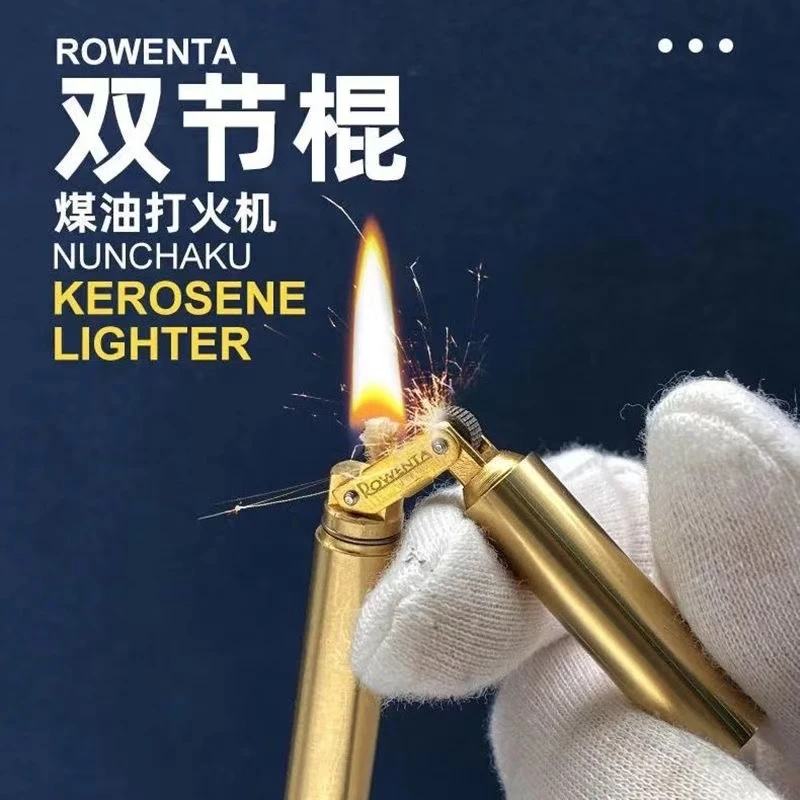 Rowenta好运达双截棍迷你长条煤油打火机砂轮黄铜创意男生礼物