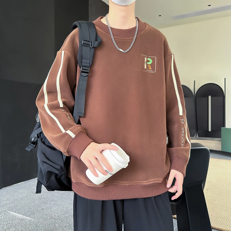 秋冬新款青少年休闲套头圆领卫衣潮流宽松百搭学生帅气奥利绒长袖