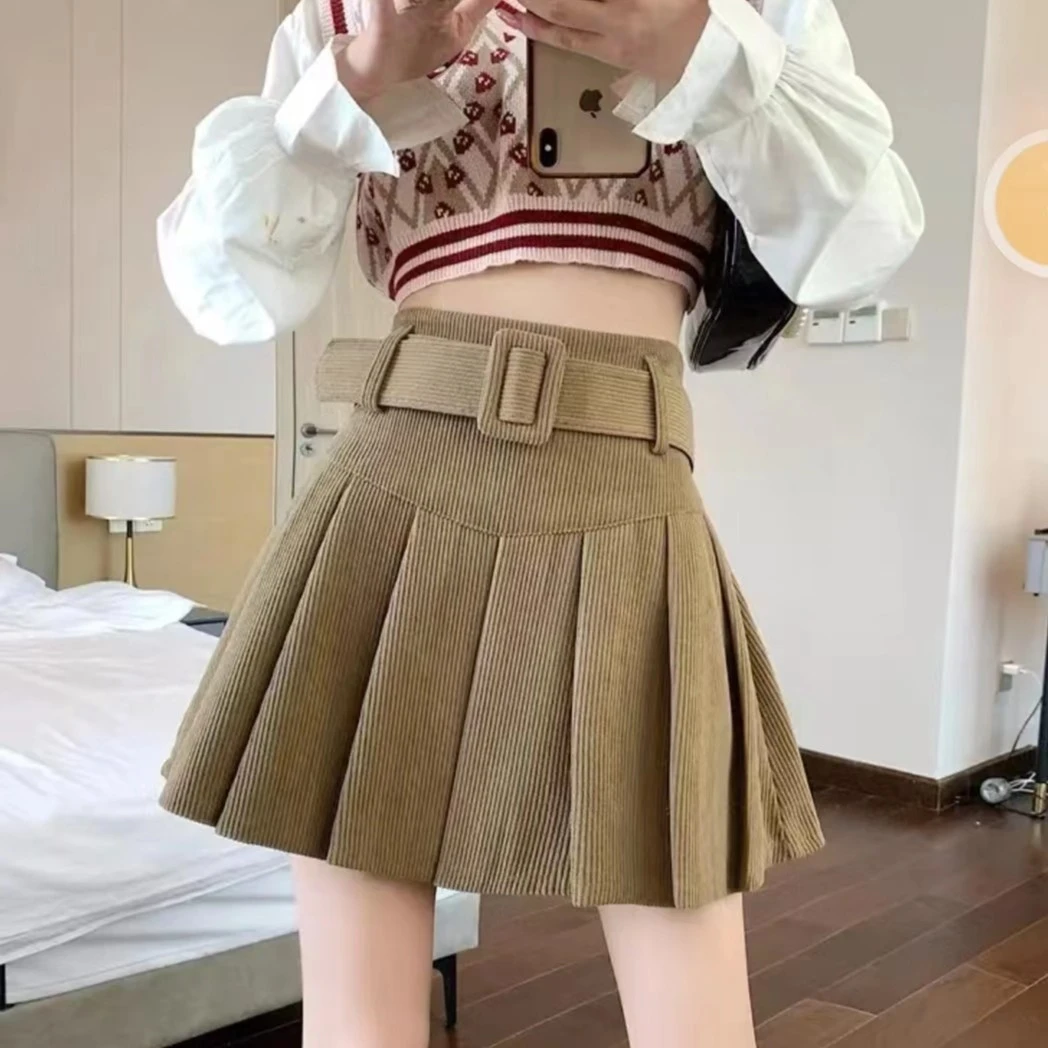 韩版新款时尚辣妹高腰显瘦短款白搭百褶半身裙女20999