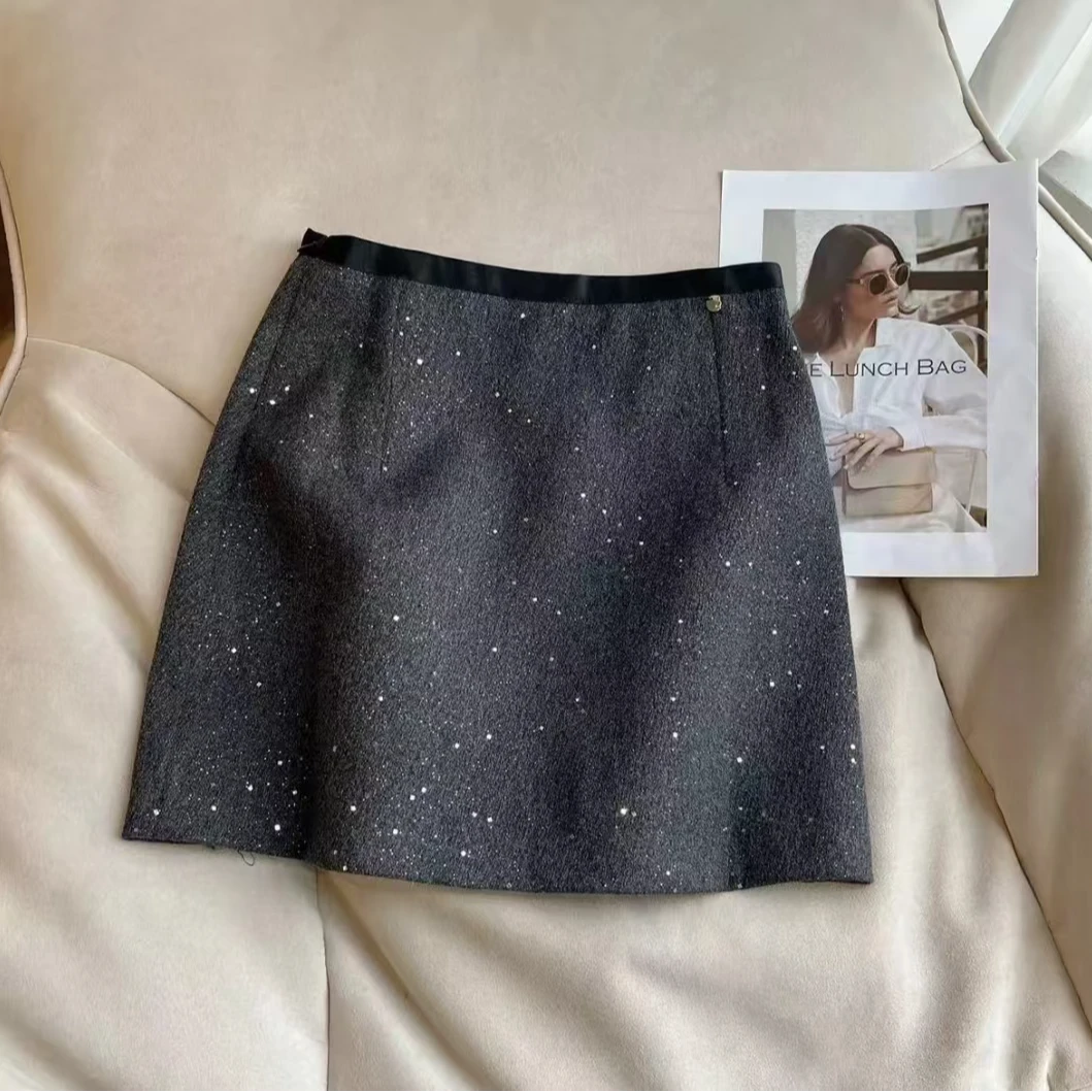 【冬日繁星】8633冬季韩系A字气质显瘦短裙秋冬闪裙百搭半身裙裙子