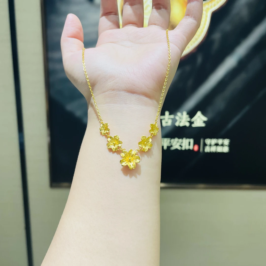 足金999 山茶花桃花5G黄金项链七夕礼物足金套链  TL30509