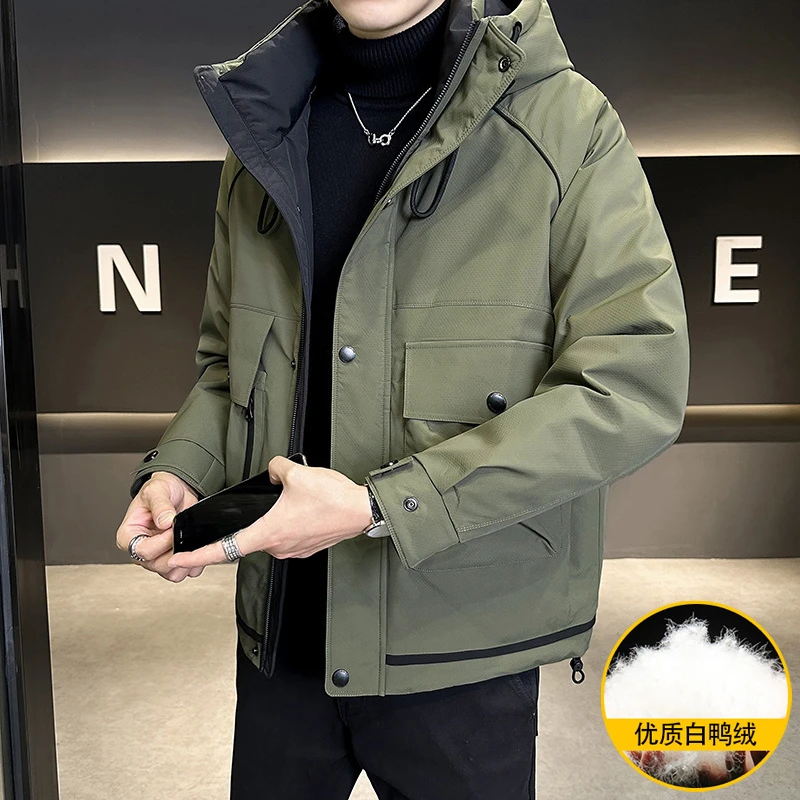 工装风男士羽绒服冬季潮流技能冲锋衣户外风连帽羽绒衣外套