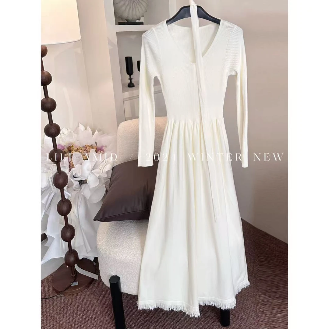 【巴黎旧梦】2024秋冬新款气质领修身显瘦针打底裙连衣裙长裙LR024