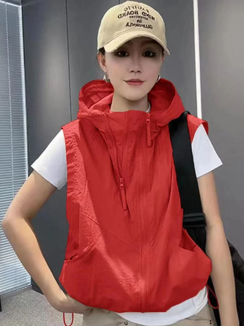 百搭宽松马甲女春夏秋防晒衣薄款外套休闲运动显瘦时尚连帽马夹潮
