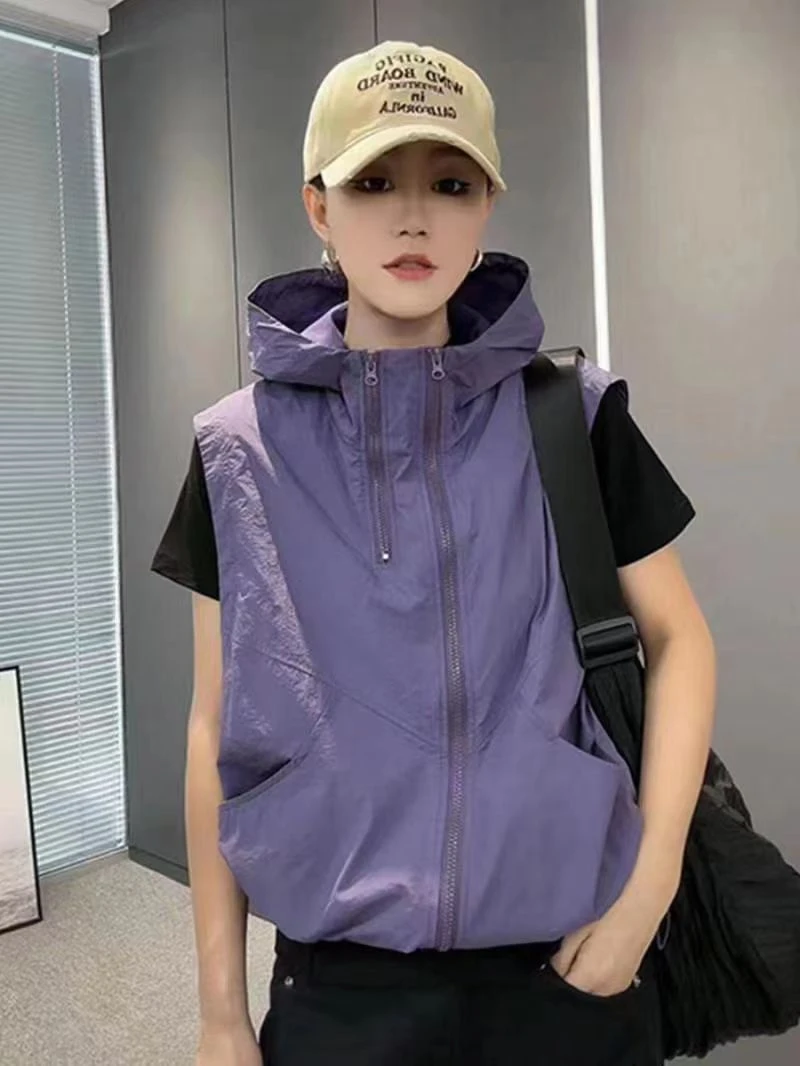 上衣马甲女春秋薄款韩版显瘦运动休闲时尚百搭网红连帽宽松马夹in