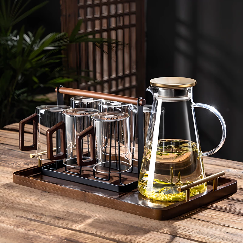 茶杯创意简约家用客厅耐高温透明水杯小号木把待客透明玻璃杯子