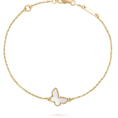 99新 梵克雅宝 VCA Sweet Alhambra系列 独特黄金白贝母蝴蝶手链