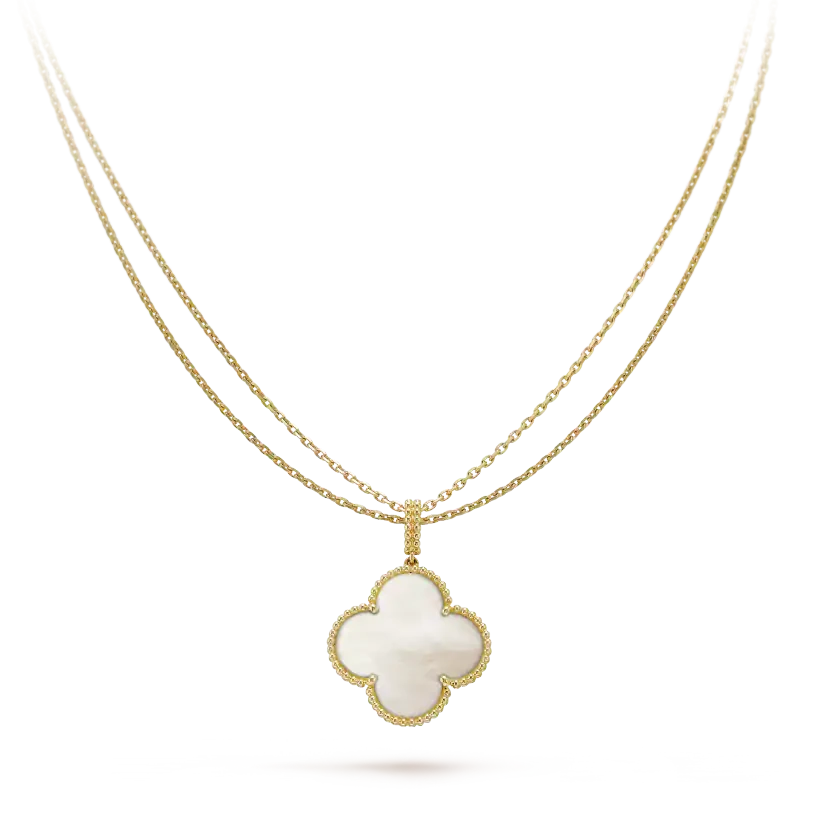 未使用 梵克雅宝  Magic Alhambr系列 黄金白贝母大号四叶草项链