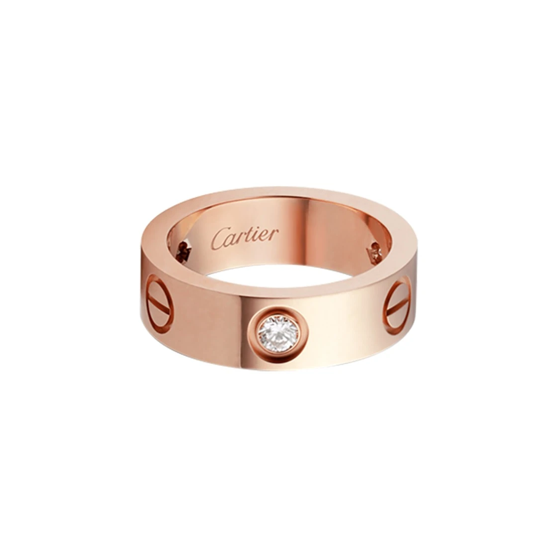 99新 Cartier/卡地亚 LOVE 系列 情侣结婚玫瑰金镶钻宽版三钻戒指