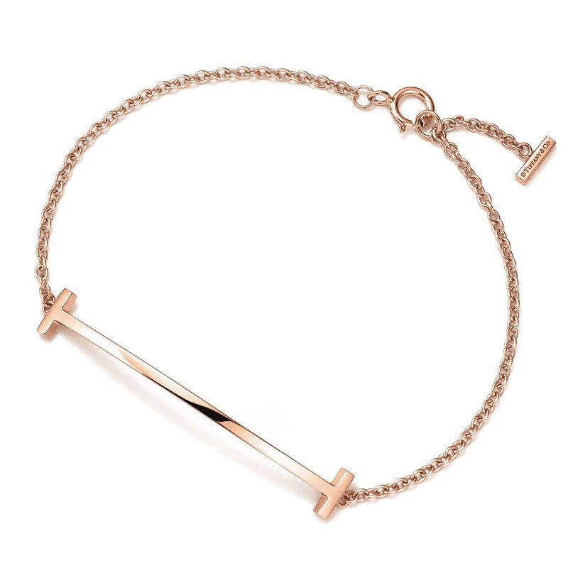 99新 Tiffany & Co./蒂芙尼  T系列  经典玫瑰金色 微笑小号手链