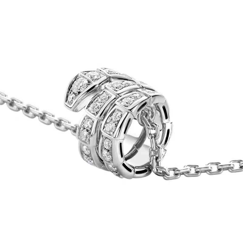 99新 BVLGARI/宝格丽 Serpenti系列 时尚大气白金 满钻灵蛇项链