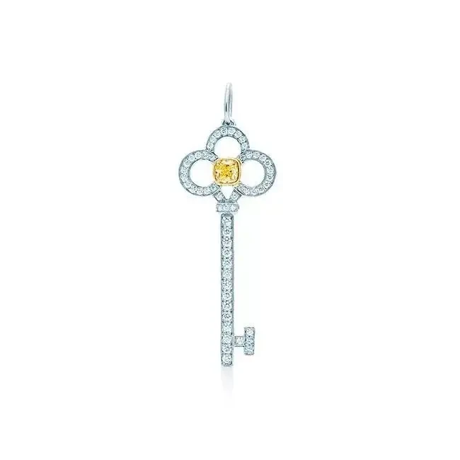 99新 Tiffany & Co./蒂芙尼 Key系列 黄钻铂金皇冠满钻钥匙项链