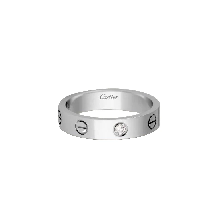99新 Cartier/卡地亚 LOVE系列 经典全圈口情侣白金窄版一钻戒指