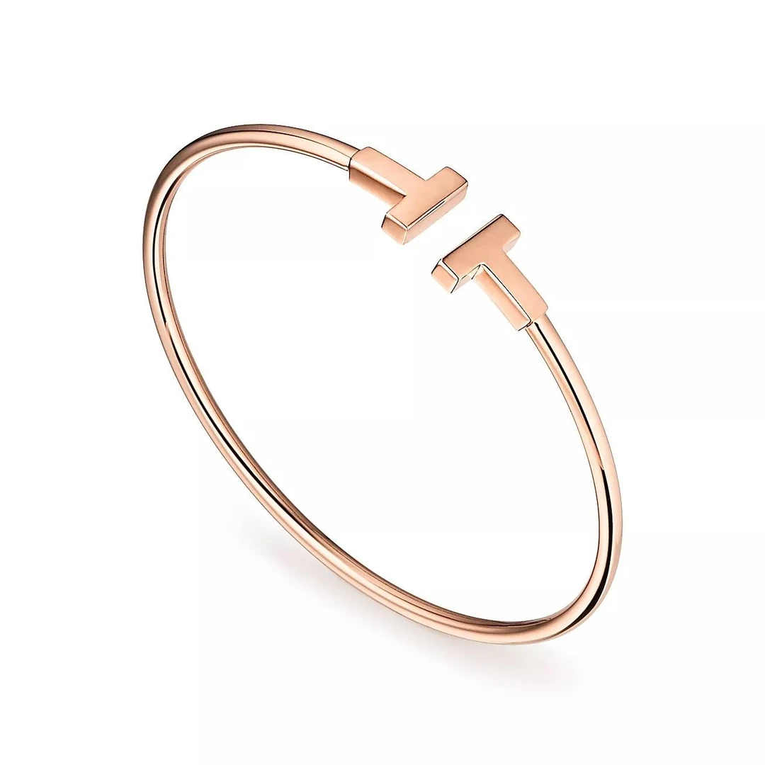 未使用 Tiffany & Co./蒂芙尼 T系列 玫瑰金宽版线圈双T手镯
