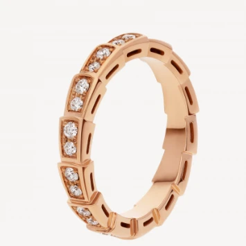 99新 BVLGARI/宝格丽  SERPENTI VIPER系列 玫瑰金 满钻蛇骨戒指