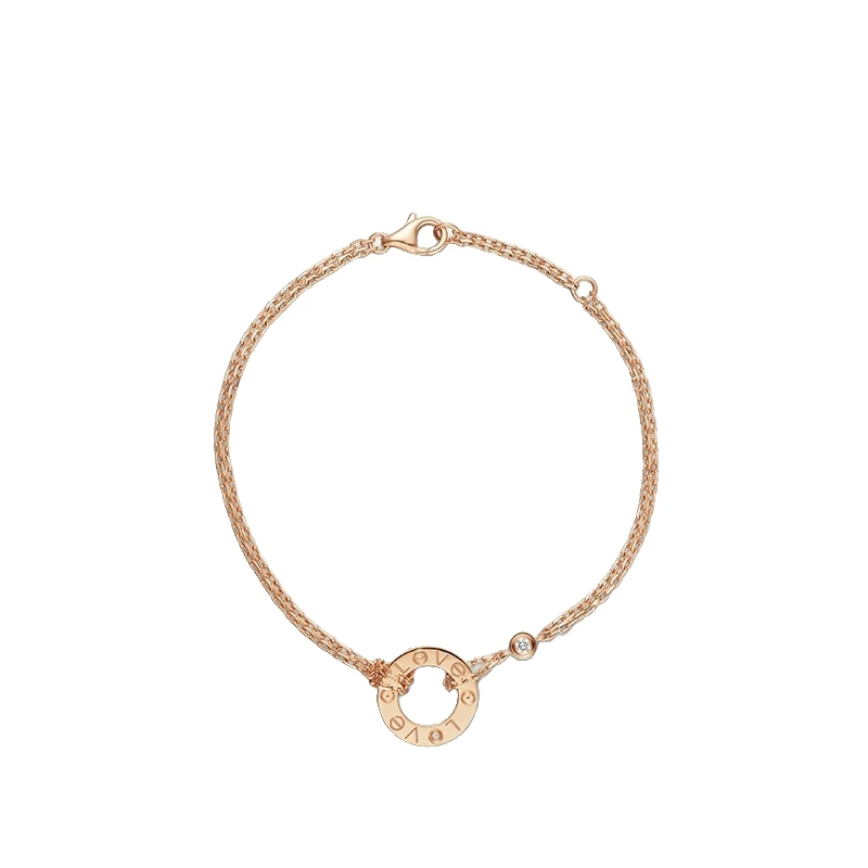 99新 Cartier/卡地亚 LOVE 系列 玫瑰金 圆形双钻双链小饼手链