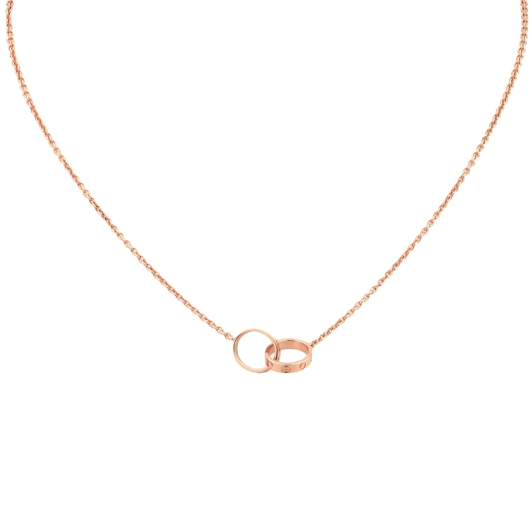 99新 Cartier/卡地亚 LOVE系列 玫瑰金圆饼无钻双环项链