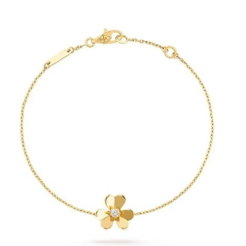 99新 梵克雅宝 VCA Frivole 系列 黄金花卉经典单钻三叶草手链