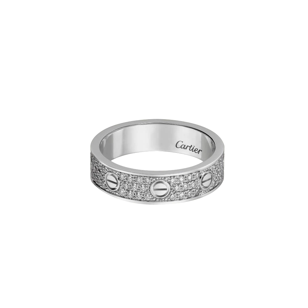 99新 Cartier/卡地亚 LOVE系列 白金婚戒镶钻满钻窄版满天星戒指