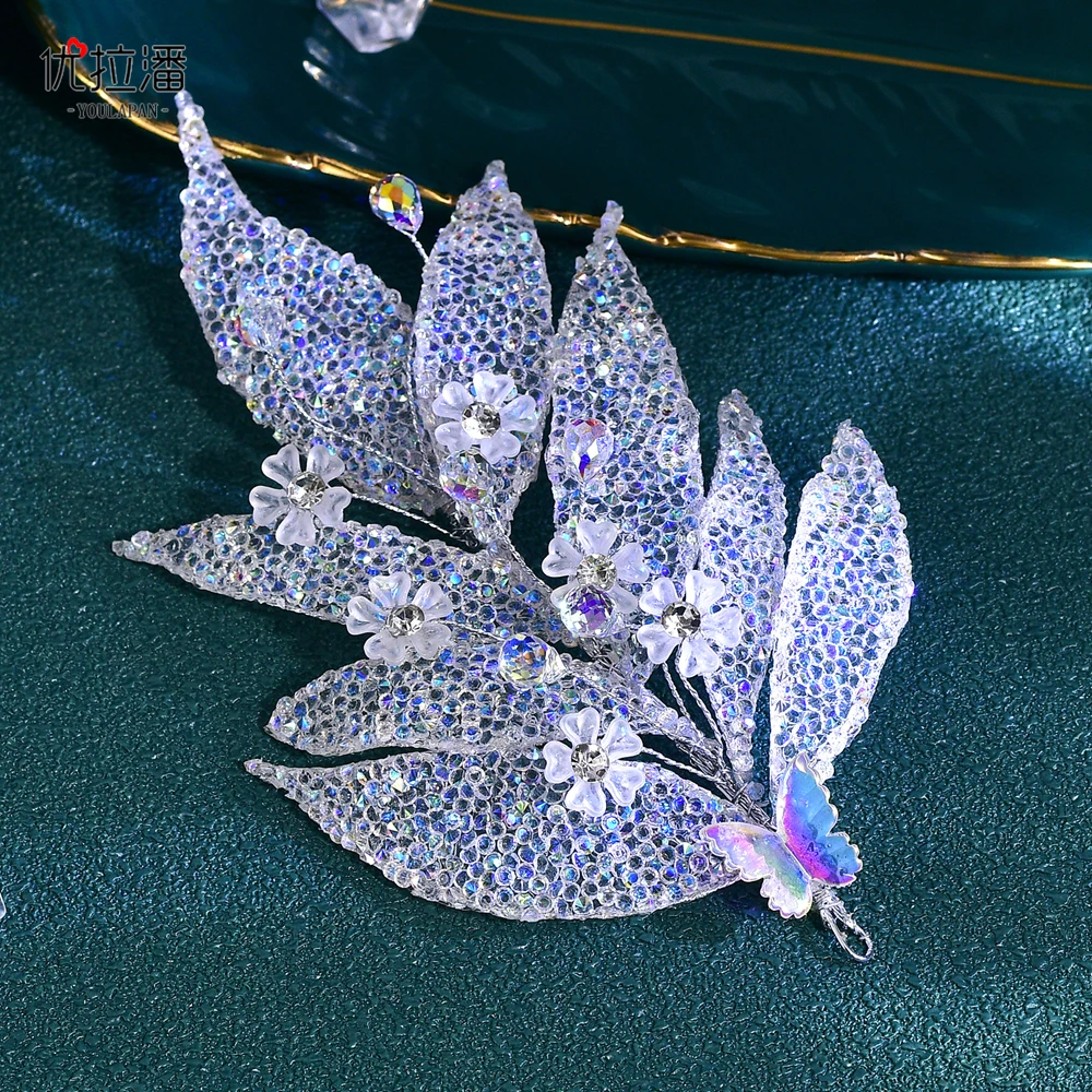 优拉潘时尚轻奢幻彩叶子形状发饰新娘结婚气质头饰盘发配饰 HP753