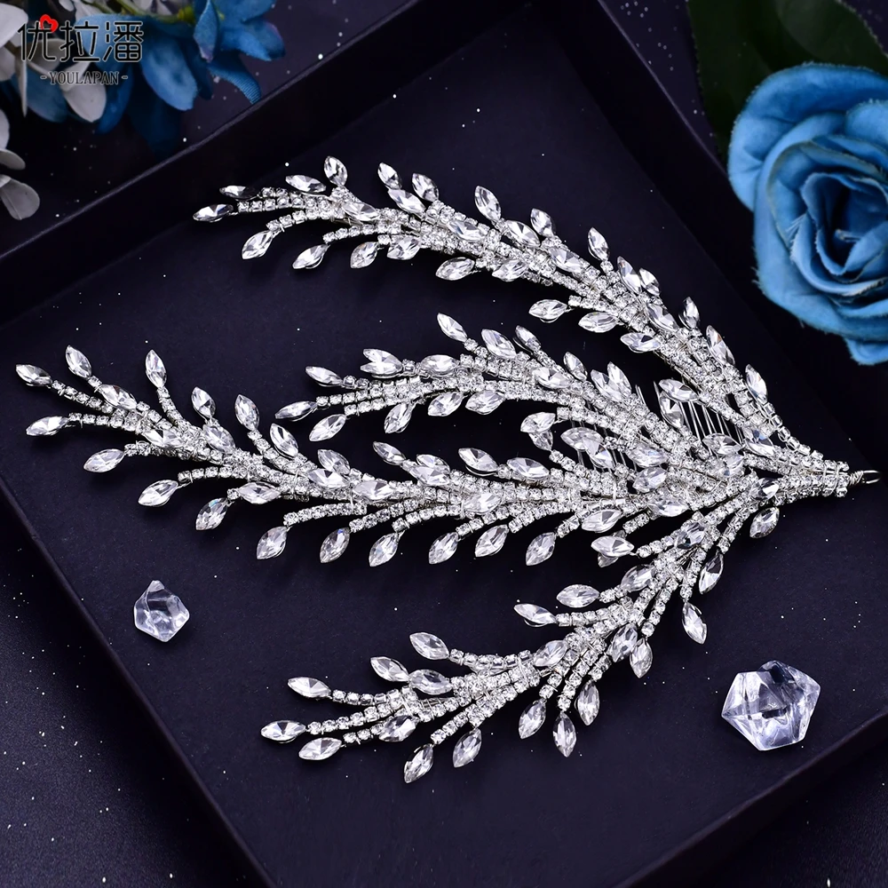 优拉潘新娘结婚发饰礼服时尚水钻配饰婚礼气质满钻编织发梳 HP498