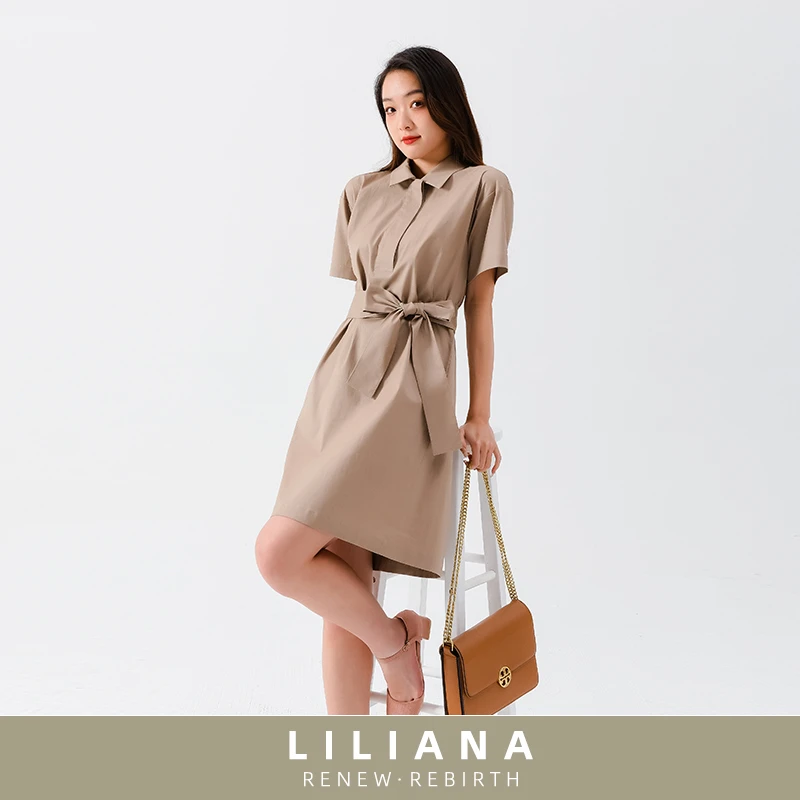 【天丝莱赛尔+棉】LILIANA蝶变之旅小翻领宽腰带短袖简约连衣裙