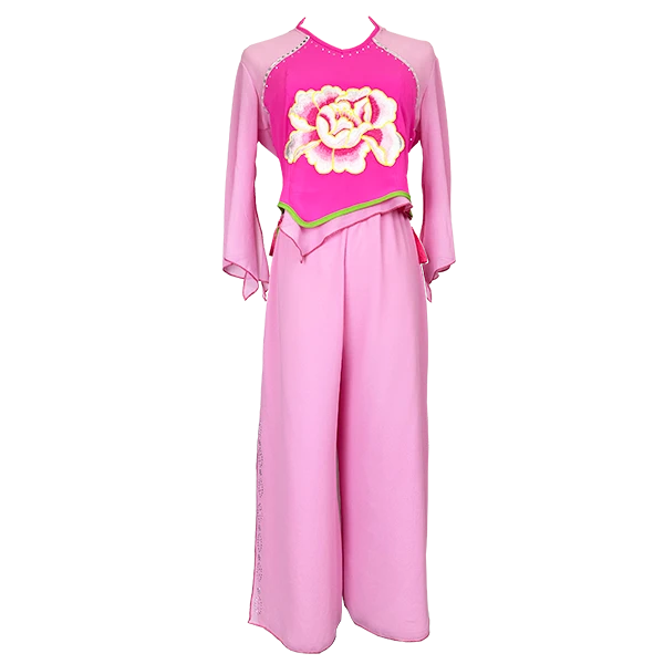 一虎百盈粉色短款秧歌服中老年阔腿舞台绣花民族风腰鼓舞秧歌舞