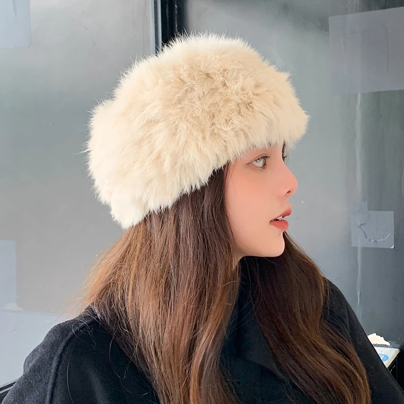 包头帽女兔毛女士空顶春秋发带加绒保暖氛围感西藏头套民族风抹额