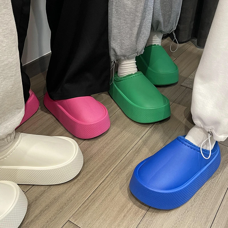 防水棉拖鞋女冬季包跟厚底韩版ins室内防滑保暖加绒外穿棉鞋男士