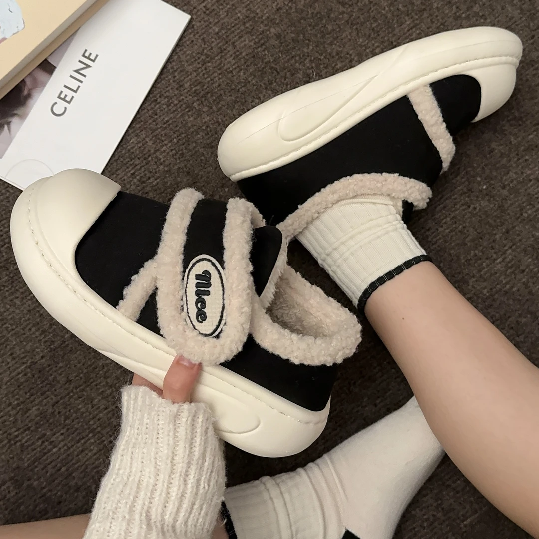 面包鞋2024新款棉鞋女款冬外穿保暖魔术贴可爱圆头棉拖鞋防水防滑