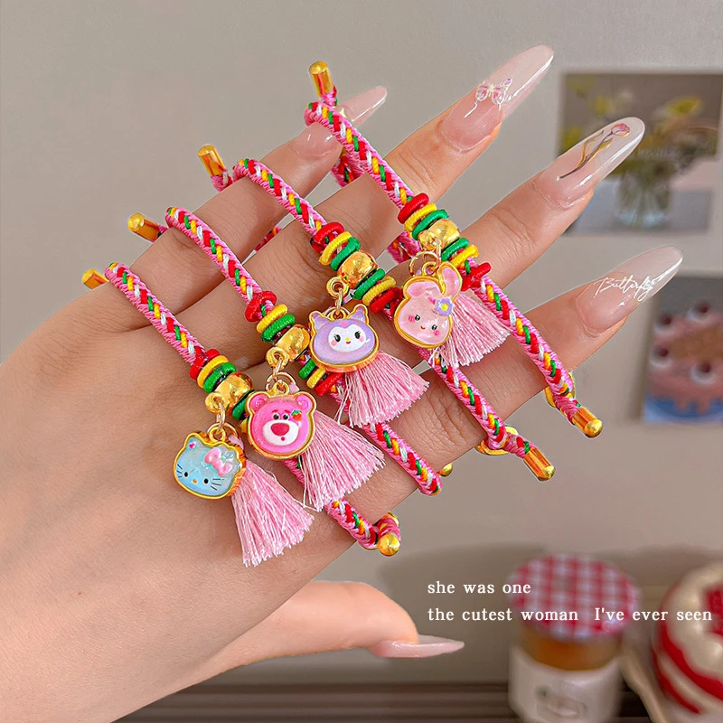 2024端午卡通纪念手链五彩绳手链手工编织手绳儿童宝宝粽子长命锁