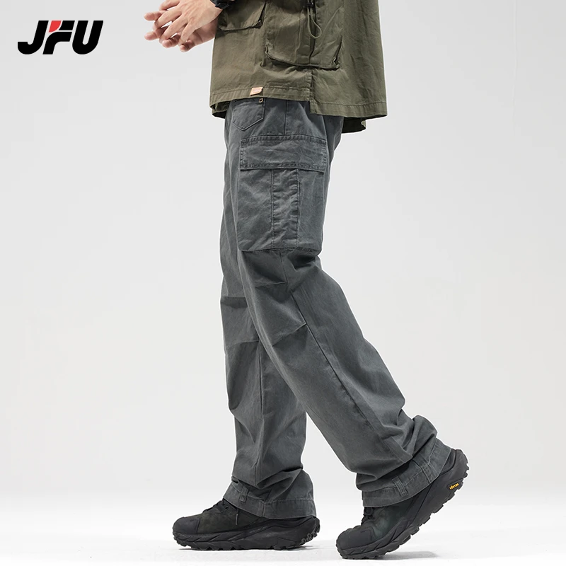 JFU秋冬款美式高街复古工装裤多口袋男士ins宽松阔腿裤直筒裤子