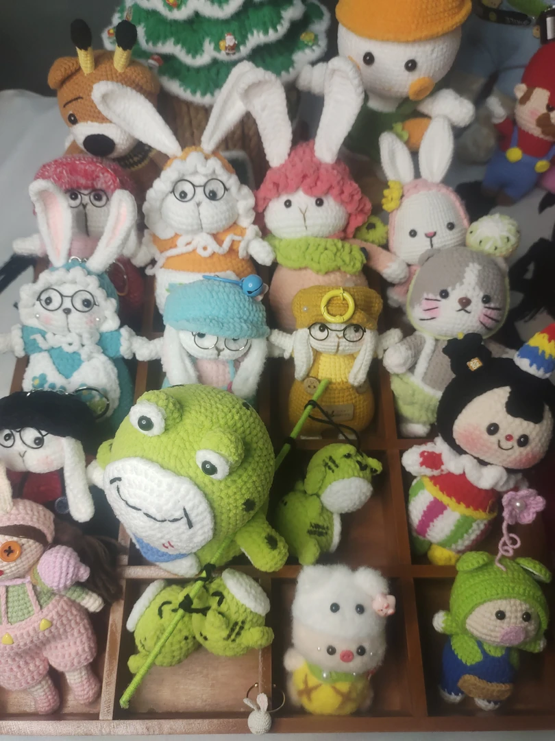 糖糖兔青蛙卖仔磁吸多妹儿纯手工针织玩偶