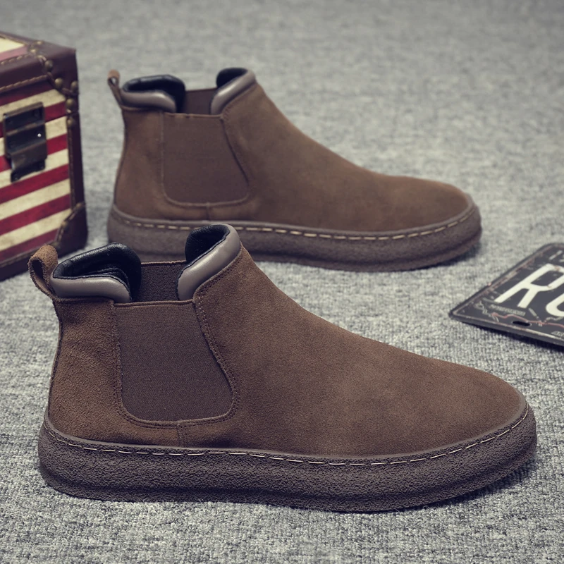 秋季靴子男百搭防滑时尚切尔西男靴2023新款时尚潮流休闲皮面男靴